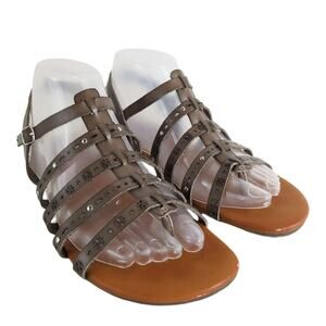 POP Ecstatic Women's 8 Taupe Faux Leather Slingback Strap Flat Sandals